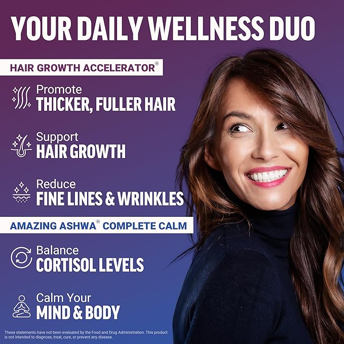 FORCE FACTOR Hair Growth Accelerator Soft Chews Lustriva &amp Biotin to Promote Thicker Stronger Fuller Hair Hair Growth Vitamins for Women + Amazing Ashwa Complete Calm with KSM-66 Ashwagandha