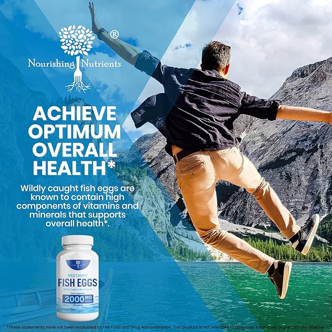 Wild Caught Fish Eggs 2000mg - Omega 3 Supplement for Eye Brain Health Supports Immunity Bones and Teeth Mood Support with Omega 3-6-9 Fish Egg Capsules