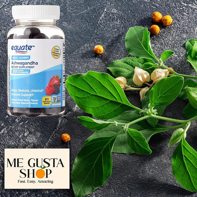 Equate Ashwagandha Vegetarian Gummy Supplement 60 Count + me Gusta stickes