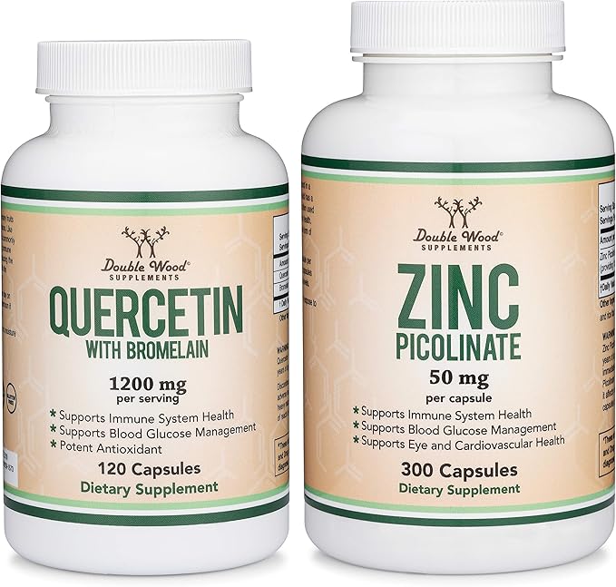 Double Wood Supplements Quercetin and Zinc Bundle - Support Immune System Health (120 Count Quercetin and 300 Count Zinc)
