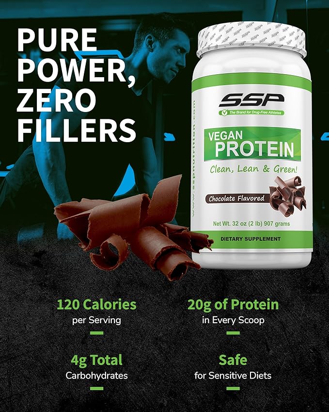 SSP Vegan Protein - Pea Isolate Hemp &amp Sacha Inchi Blend - Pre &amp Post-Workout Recovery Drink Nutrition (2 lb Chocolate)