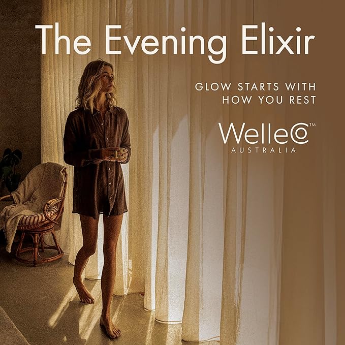 WelleCo The Evening Elixir Vitamin C Hot Chocolate Beauty Drink Mix with Niacin Lemon Balm &amp Magnesium Supports Sleep Collagen Formation &amp Skin Glow 150g (5.3 oz) Jar