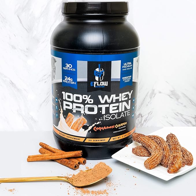 eFlow Nutrition 100% Whey Protein Isolate - Lactose-Free Digestive Enzymes Added Low Carb Post Workout Shake Fast Digesting for Optimal Muscle Recovery - Cinnamon Churro (26 Servings)