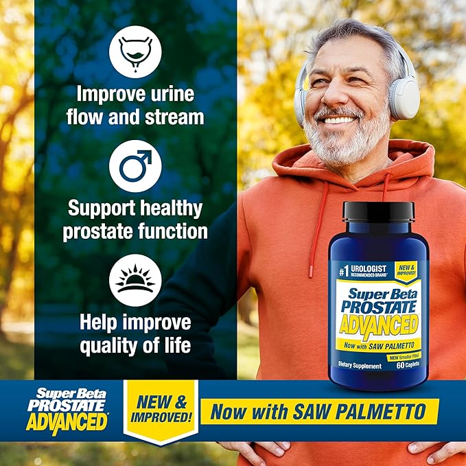 SUPER BETA PROSTATE Advanced with Saw Palmetto - Prostate Health Supplements for Men Bladder &amp Urinary Support with Beta-sitosterol Reishi Saw Palmetto Vitamin D Zinc Oxide Selenium - 60 Cou