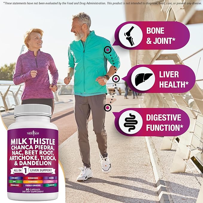NEW AGE Milk Thistle NAC Chanca Piedra Beet Root Artichoke Dandelion Root Astragalus - Plus TUDCA &amp Ginger - 120 Count