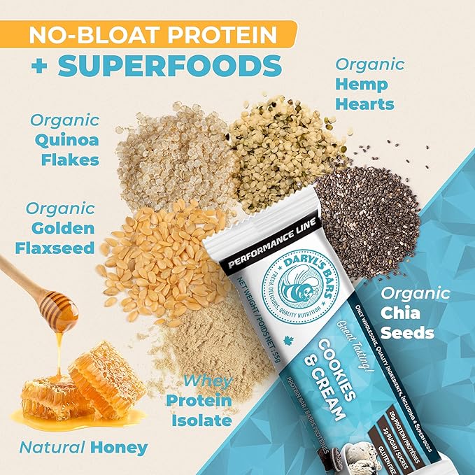 Daryl's Bars Cookies &amp Cream On the Go Snack On the Go Whey Protein Bars Gluten Free 20gr of Protein Snack Meal Replacement Pack of 1