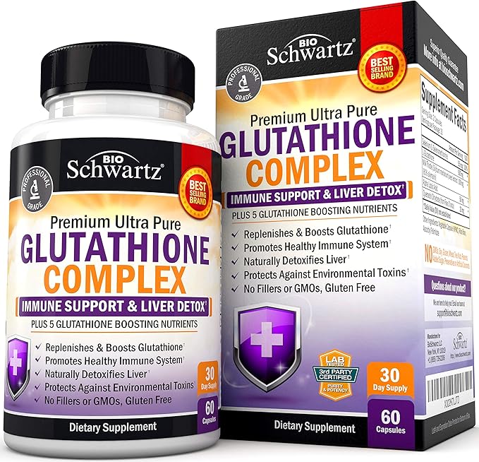 Glutathione Complex with Milk Thistle Extract Vitamin C &amp Quercetin + Sambucus Elderberry Capsules with Zinc &amp Vitamin C - Natural Antioxidant Formulas - Promotes Liver &amp Immune Support