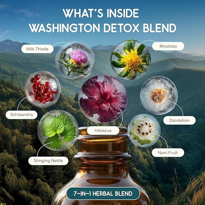 HerbEra Washington Herbal Detox Blend - USDA Organic Extract Made in USA | Immune &amp Liver Support Liquid Drops | Dandelion Root Milk Thistle Noni Rhodiola Schisandra | 2 fl oz