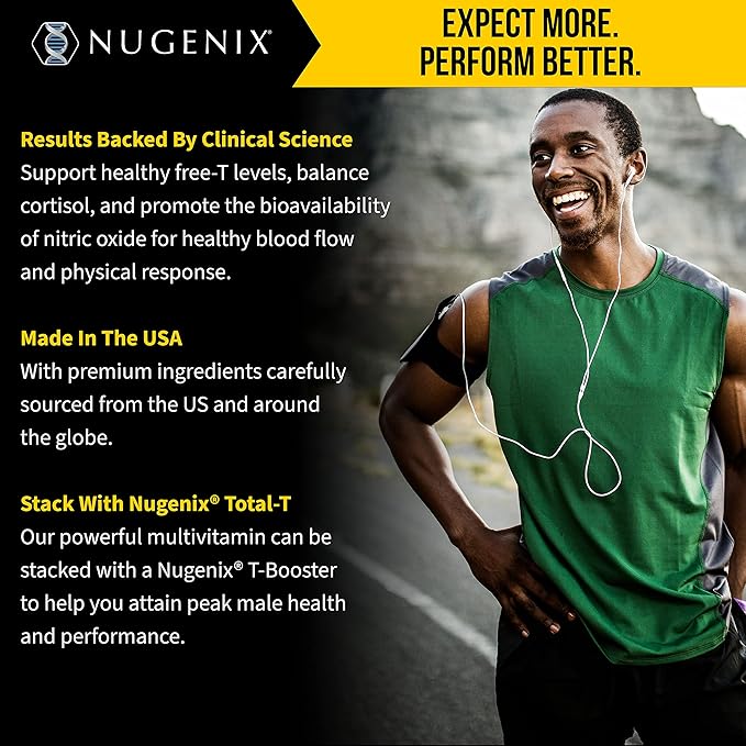 Nugenix Multivitamin for Men Multivitamin and Testosterone Support - 19 Vitamins and Minerals Supports Free Testosterone Balance Cortisol Promotes Nitric Oxide Production Blood Flow - 60 Tablets
