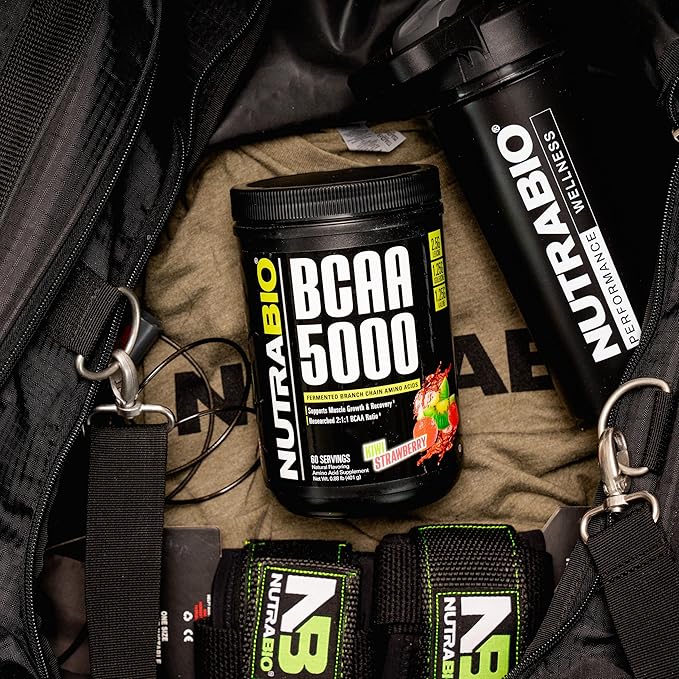 NutraBio BCAA 5000 Powder - Vegan Fermented BCAAs - Supports Lean Muscle Growth Recovery Endurance - 60 Servings - Kiwi Strawberry