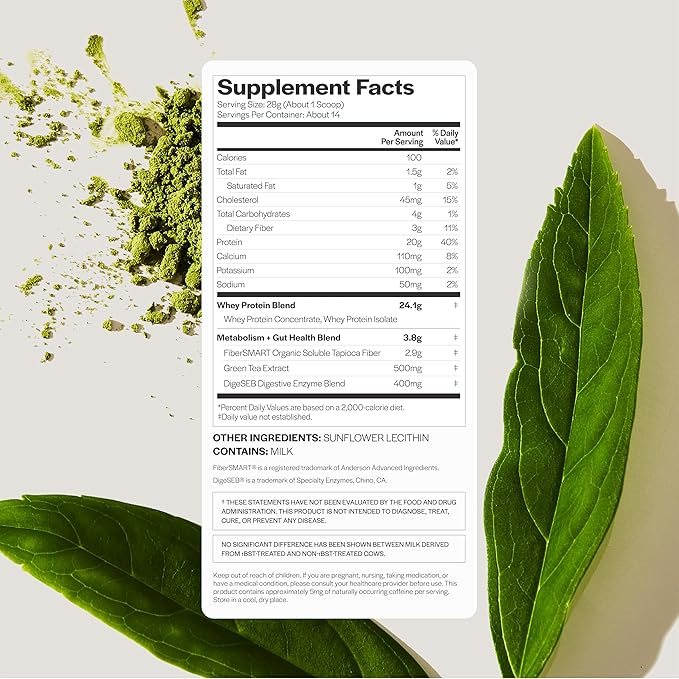 Gainful Lean Whey Protein Powder with 20g Protein per Serving Unflavored Supports Lean Muscle Metabolism and Satiety with Green Tea Extract Digestive Enzymes Organic Fiber 14 Servings