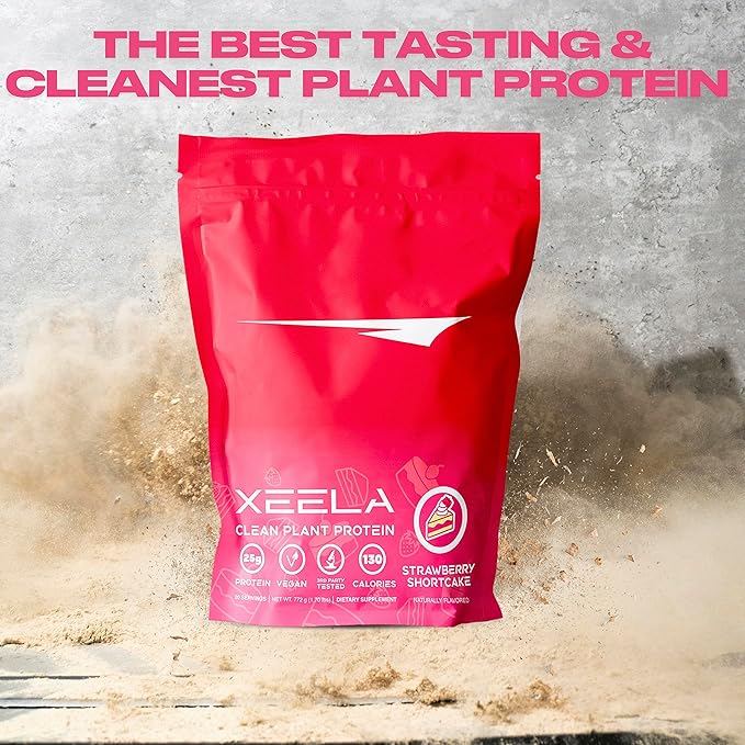 XEELA Plant Based Vegan Protein Powder - Independently Tested - 25g High Protein Pea Protein for Men &amp Women - Vitamins &amp Minerals Non GMO Dairy &amp Gluten Free LowCarb &amp LowFat (Str