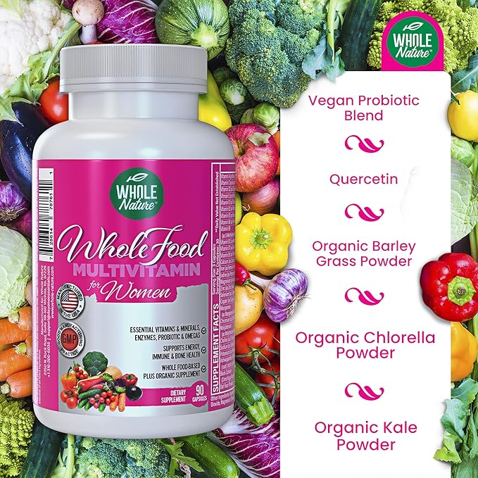 Whole Food Multivitamin for Women Womens Multi Vitamin with Folate B12 Methyl Vitamins Minerals Probiotics and Omegas Vegan Non GMO- 90 Capsules (1) (1)