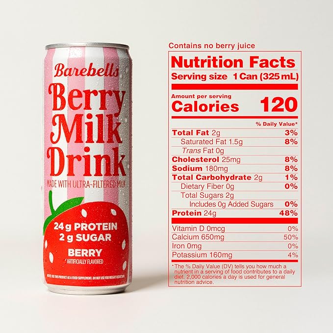 Barebells Berry Milk Drink – 24g Protein No Added Sugar High Protein Berry Shake Ultra-Filtered Milk Fruity &amp Creamy – 11.2 fl oz (330ml) 12 Count