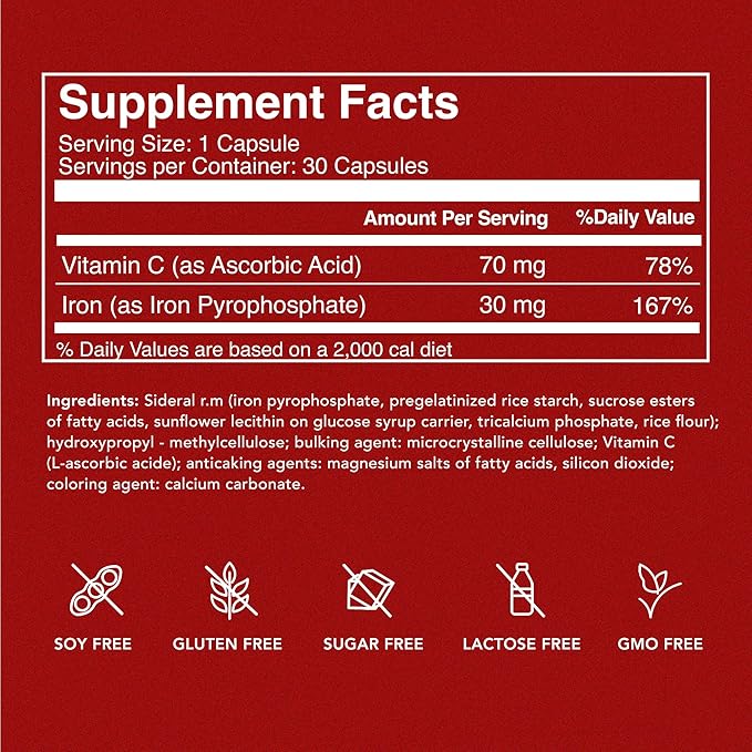 SiderAL Forte Iron Supplement Clinically Proven to Increase Levels Without Side Effects | Sucrosomial High Absorption Gentle Iron Pills for Women and Men | Vitamin C | Anemia &amp Energy Support | 30