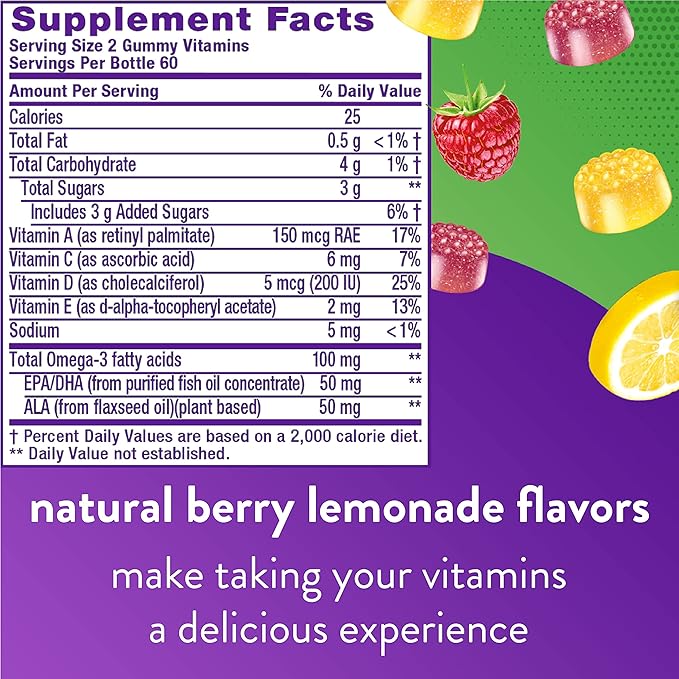 Vitafusion Omega-3 Heart Health Gummy Vitamins with Cranberry Gummies for Women 120 Count Omega 3 EPA/DHA Berry Lemonade and 60 Count 500mg Cranberry Juice Concentrate per Serving