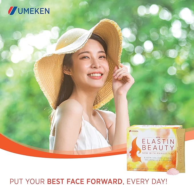 Umeken Elastin Beauty Powder Supplement with Collagen Peptides Hyaluronic Acid Vitamin C and Mangosteen Fruit Women’s Health and Wellness 2 Month Supply 120 Packets