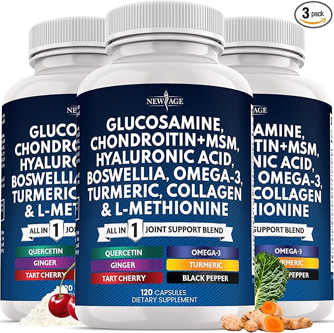 Glucosamine Chondroitin MSM Turmeric Curcumin Collagen Hyaluronic Acid Omega 3 – Health Supplement for Men &amp Women – 360 Count