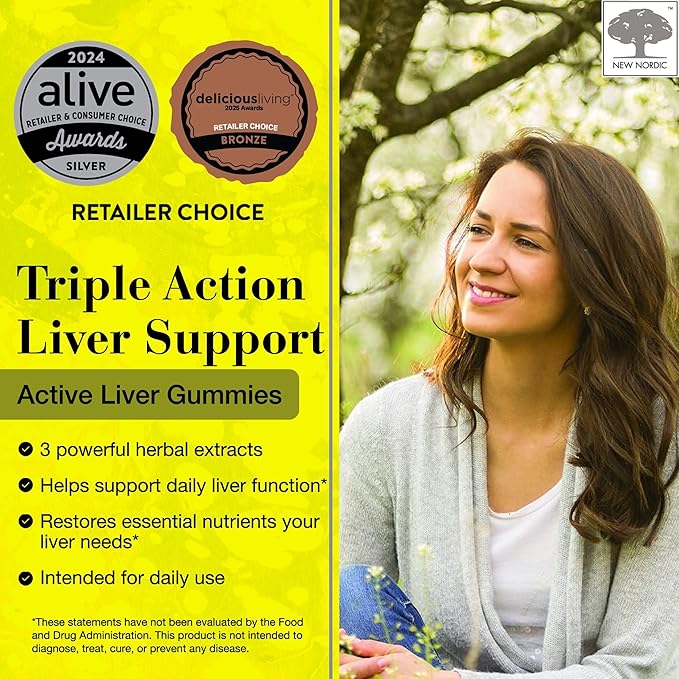 New Nordic Active Liver Gummies Milk Thistle Artichoke &amp Turmeric Supplement Natural Peach &amp Mango Flavor Sugar Free &amp Vegan 60 Count (Pack of 3)