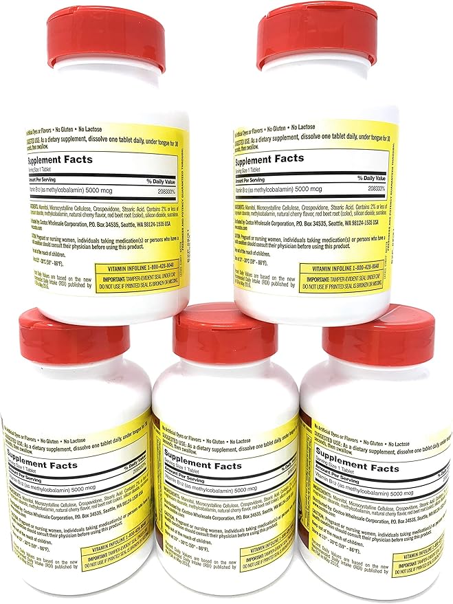 Kirkland Signature Sublingual B-12 5000 mcg 5 Bottles (300 Tablets)