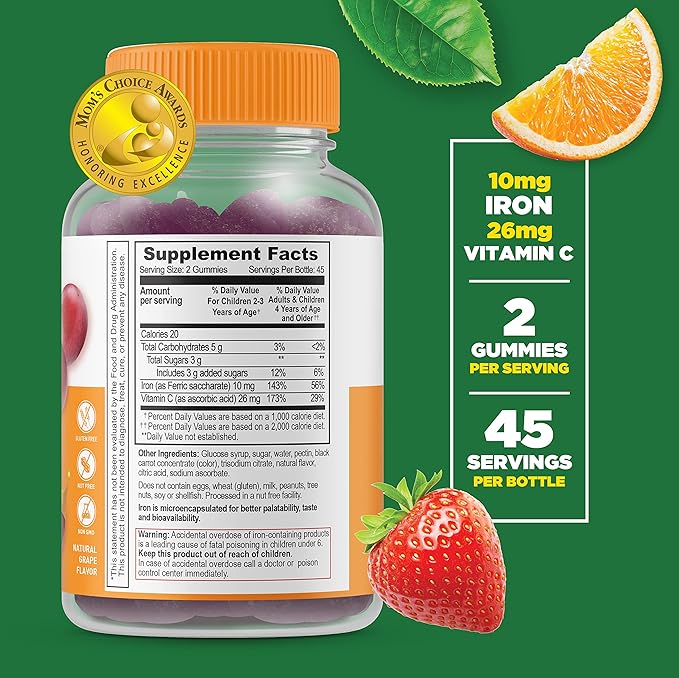 Lifeable Iron &amp Vitamin C Kids + Zinc 25mg Kids Gummies Bundle - Great Tasting Vitamin Supplement Gluten Free GMO Free Chewable Gummy