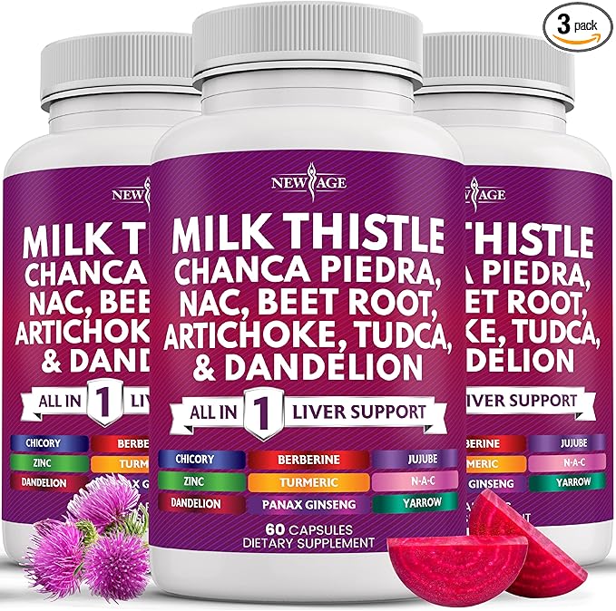 NEW AGE Milk Thistle NAC Chanca Piedra Beet Root Artichoke Dandelion Root Astragalus - Plus TUDCA &amp Ginger - 180 Count