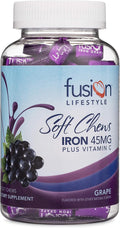 Chewable Iron Supplement for Women &amp Men - Grape Flavor Iron Vitamin C Soft Chew for Max Absorption Iron as Ferrous Fumarate Ideal for Anemia and Iron Deficiency 2 Month Supply