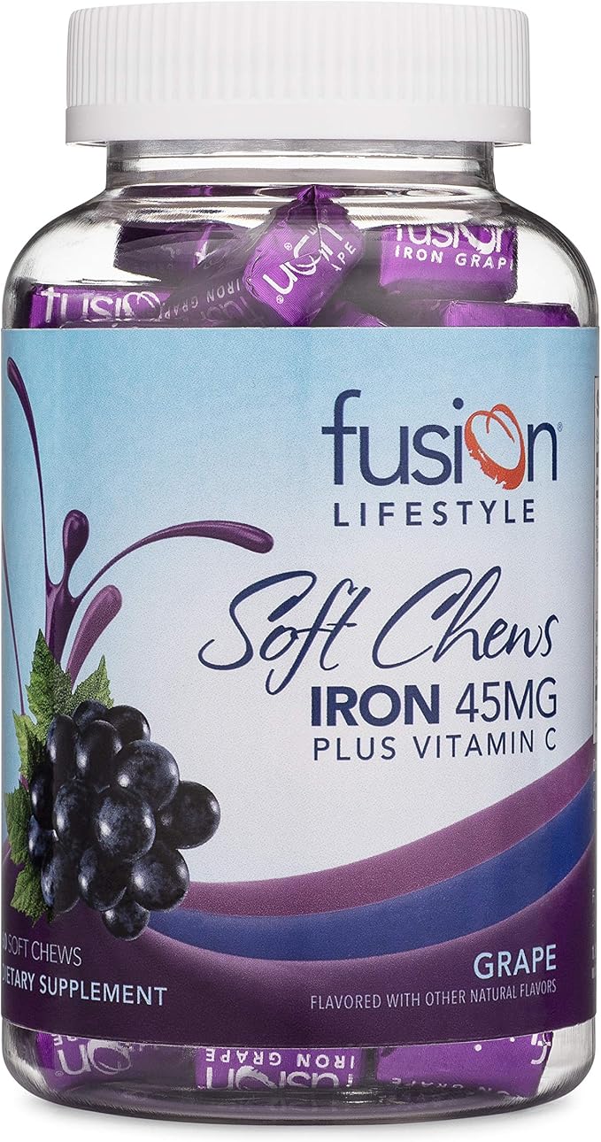 Chewable Iron Supplement for Women &amp Men - Grape Flavor Iron Vitamin C Soft Chew for Max Absorption Iron as Ferrous Fumarate Ideal for Anemia and Iron Deficiency 2 Month Supply