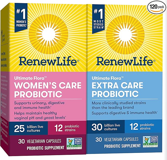 Renew Life Adult Probiotic Supplement Bundle Pack - Women's Care 25B and Extra Care 30B 30 Count (Pack of 2)