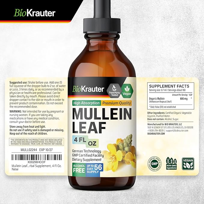 BIO KRAUTER Ashwagandha 90 Gummies &amp Mullein Tincture 4 Fl. Oz.