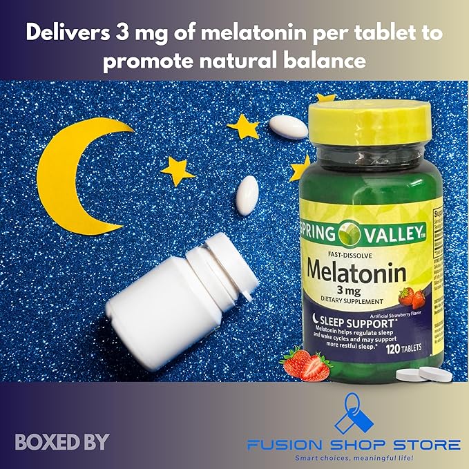 Melatonin 3mg- Fast Dissolve 120 Tablets (Pack of 2) Boxed by Fusion Shop Store