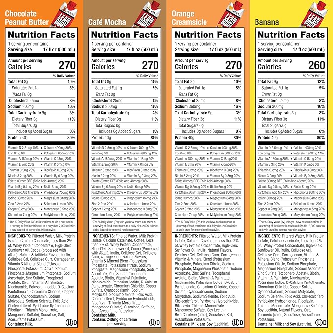 LEAN BODY 8 Flavor Variety Pack 40g Protein Zero Sugar 24 Vitamins &amp Minerals to Support Immune Health 17 fl oz 8 Pack.