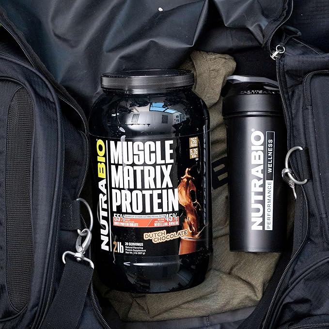 NutraBio Muscle Matrix Protein Powder - 25g of Protein Per Scoop - Whey Isolate and Micellar Casein Combo for Fast and Slow Release - Dutch Chocolate - 2 Pounds 28 Servings