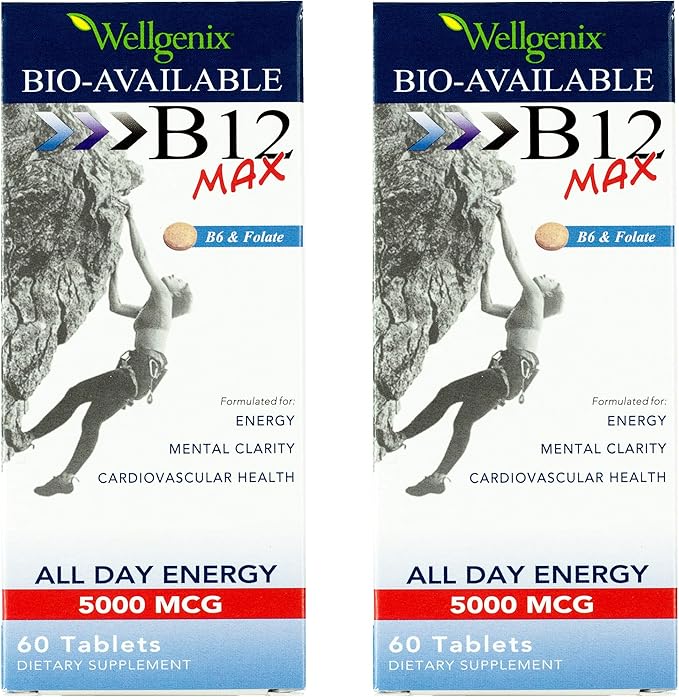 Wellgenix Bio-Available Sublingual B12 Max - Formulated for High Absorption - Nutritional Multivitamin B12 B6 Folate - Fast Dissolve (60 Ct) 2 Pack
