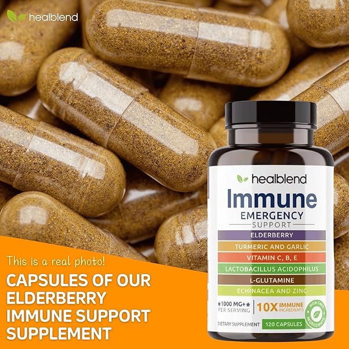healblend 10 in 1 Immune Support Supplement Booster with Elderberry Zinc Echinacea Turmeric Lactobacillus Acidophilus for Adults (3 Pack)