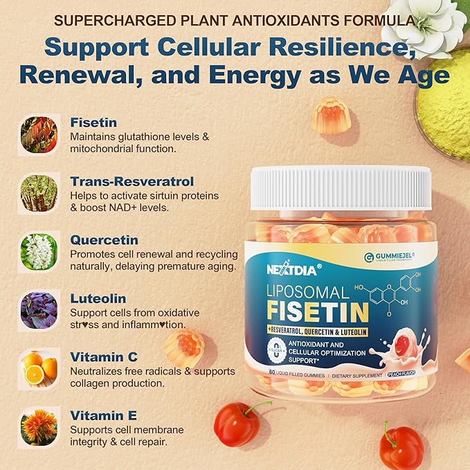 1Pack Liposomal Fisetin 200mg Liquid Gummies + 2Pack Moringa Gummies 1000mg Sugar Free