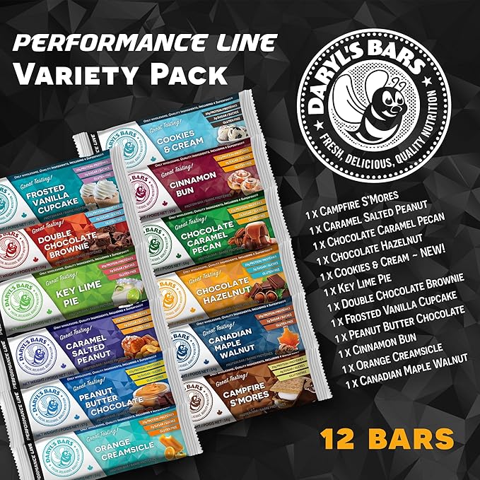 Daryl's Bars Variety Pack On The Go Snack On the Go Whey Protein Bars Gluten Free Protein Snack Meal Replacement Pack of 1