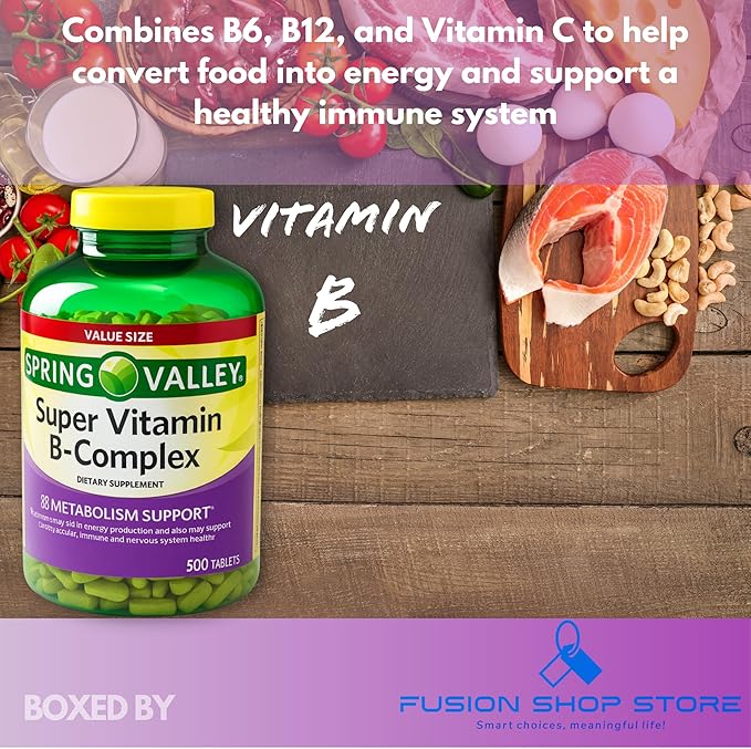 Super Vitamin B Complex- Tablets 500 Count Blend of B6 B12 C Boxed by Fusion Shop Store