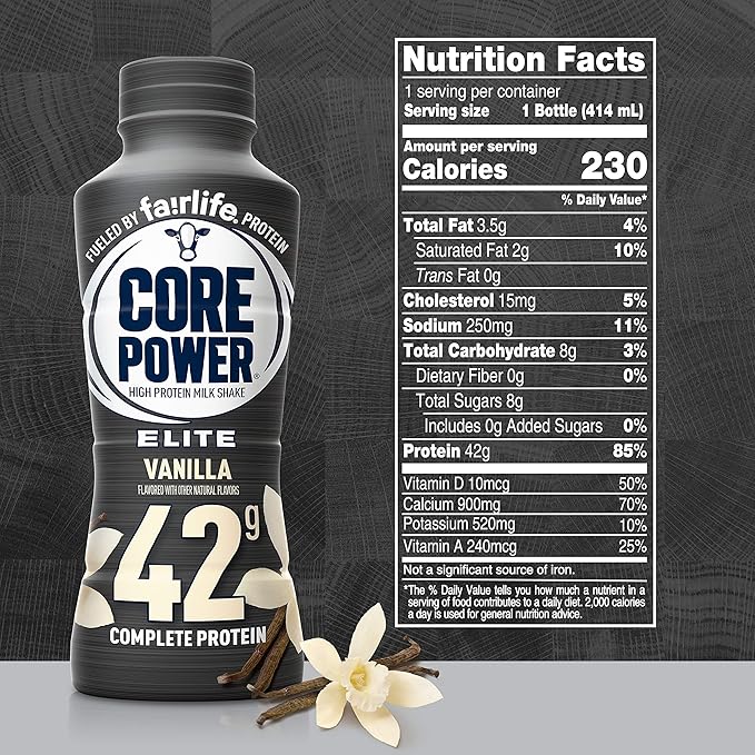 Fairlife Core Power Elite 42g High Protein Milk Shake Ready To Drink for Workout Recovery Vanilla 14 Fl Oz (2 Packs of 12)