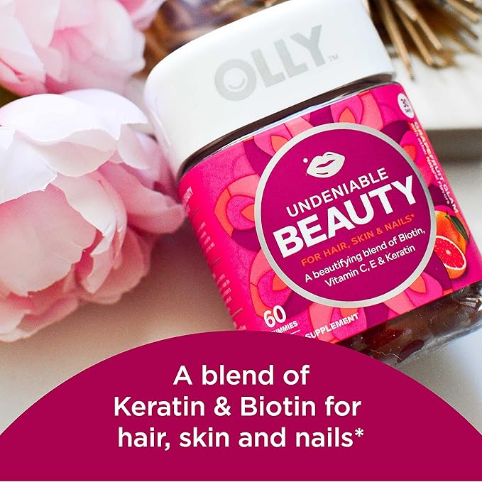 OLLY Undeniable Beauty Gummy for Hair Skin Nails (Grapefruit 60 Count) Women's Multivitamin Gummy (Berry 90 Count)