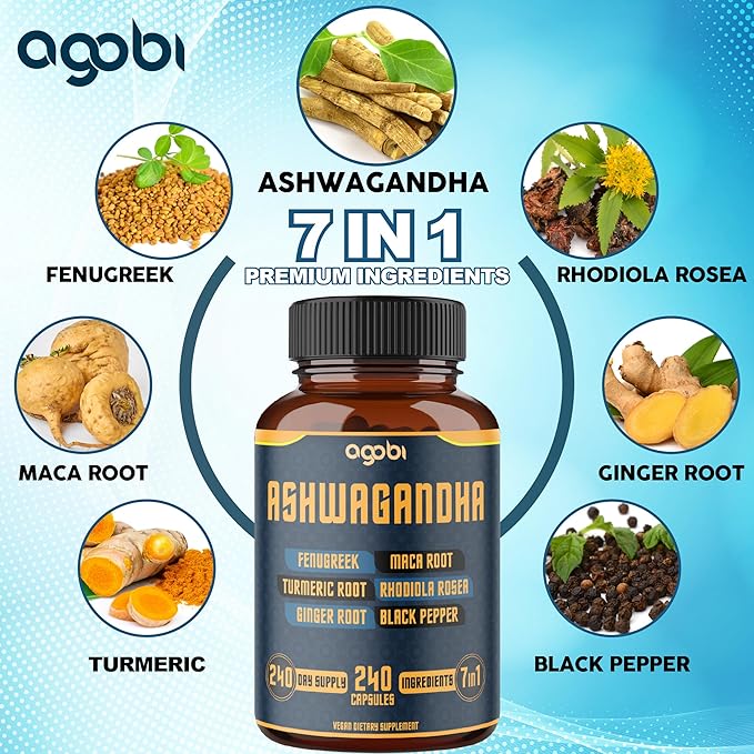 240 Capsules - 8 Month Supply - 7in1 with Fenugreek Maca Turmeric Rhodiola Ginger and Black Pepper - Mood Strength Spirit and Energy Support Supplement