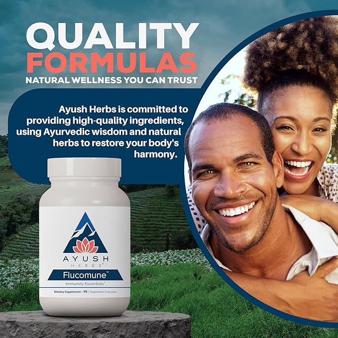 Ayush Herbs Flucomune - Immune Support Supplement Sinus Support for Women &amp Men Herbal Lung &amp Respiratory Balance for Adults - 90 Vegetarian Capsules (1 Count)