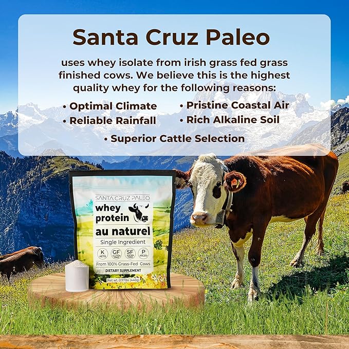 Santa Cruz Paleo Whey Protein Powder Unflavored 20 G Grass Fed Whey Protein Isolate Per Serving Gluten Free Paleo &amp Keto Friendly No Sugar Added Protein Shake Mix 20 Servings 0.97 lbs