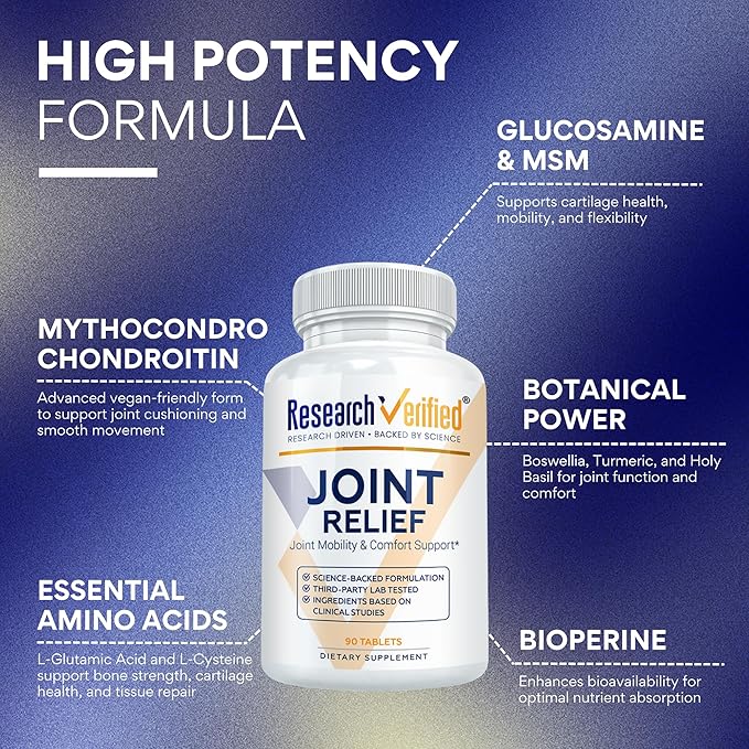 Research Verified Joint Support - Glucosamine MSM Turmeric Boswellia BioPerine - Vegan - 270 Capsules - 3 Month Supply