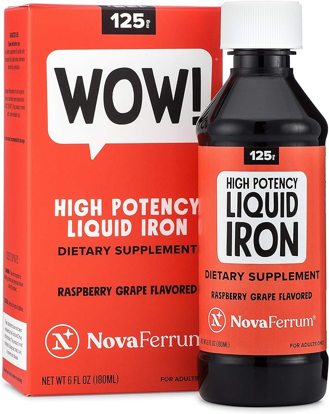 NovaFerrum Wow 125 High Potency Liquid Iron Supplement for Adults Iron Deficiency 125mg of Iron Per 5mL Dose Vegan Verified Gluten Free Certified Sugar Free