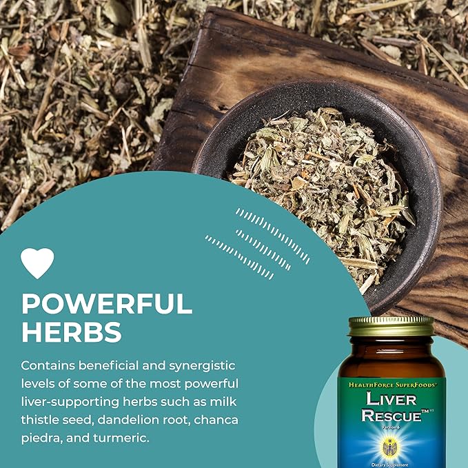 HEALTHFORCE SUPERFOODS Liver Rescue - Natural Liver Cleanse - with Milk Thistle &amp Dandelion Root - Gluten-Free &amp Vegan - 60 Capsules
