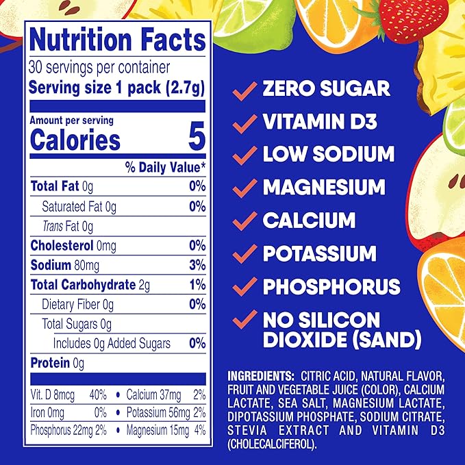 GoHydrate Instant Hydration Powder Packets - Low Sodium Electrolytes Drink Mix - Natural Hydration Support Sugar Free Electrolyte Flavored Powder Drink with Vitamin D 30 Packs Fruit Punch