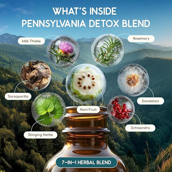 HerbEra Pennsylvania Herbal Detox Blend - USDA Organic Extract Made in USA | Immune &amp Liver Support Liquid Drops | Dandelion Root Milk Thistle Noni Sarsaparilla Schisandra | 2 fl oz