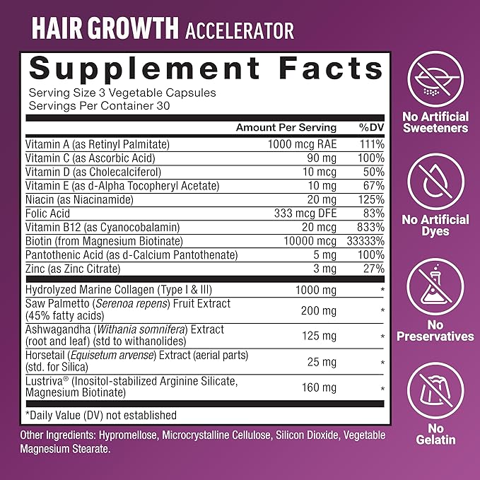 Force Factor Hair Growth Accelerator Capsules Lustriva &amp Biotin to Promote Thicker Stronger Fuller Hair 90ct + Amazing Ashwa Ashwagandha Supplement with KSM-66 Ashwagandha for Stress 120 Tabl