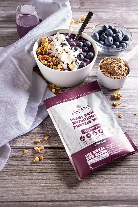 Black Rice Protein Powder Plant Based Organic Protein Powder Meal Replacement Shake 15 Single Serve Packs with 24g of Protein Per Serving Vegan &amp Gluten Free 2.32 Pounds (Chocolate)